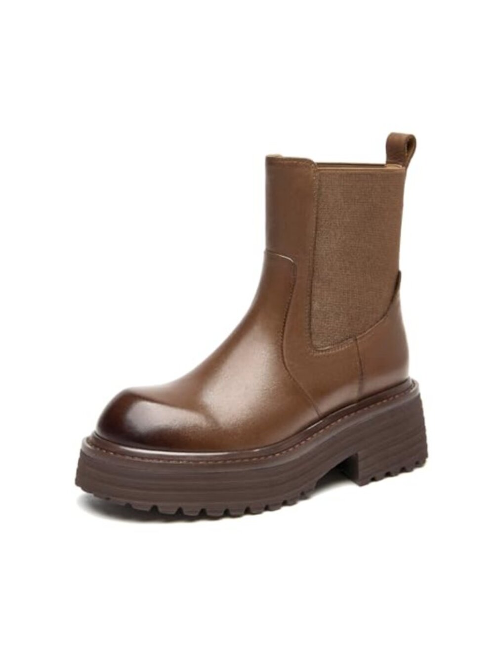 Calfskin Platform Chelsea Ankle Boots Round Toe Pull-On